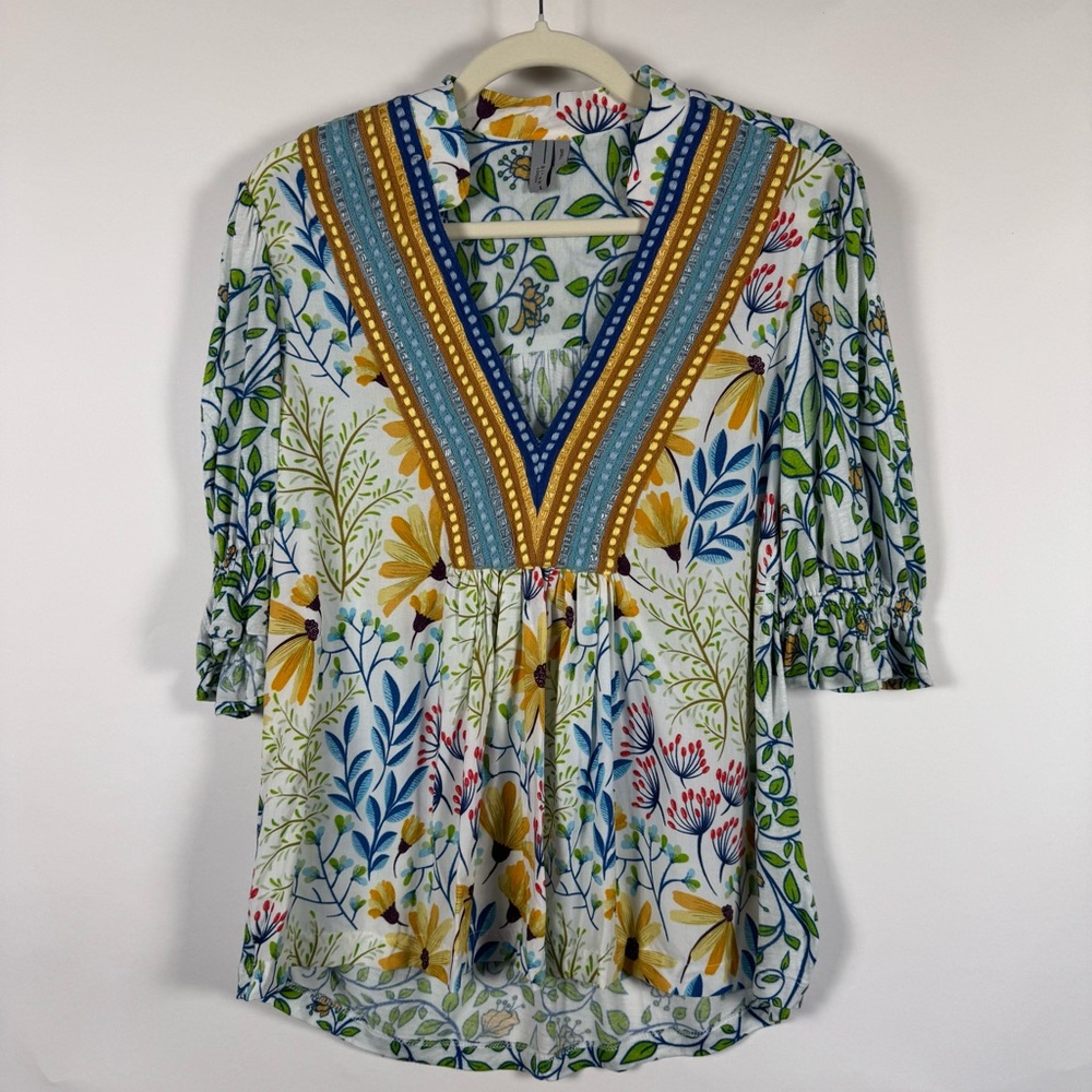 Blank London Anthropologie Stephanie Floral Embriodered Blouse Women Size Small